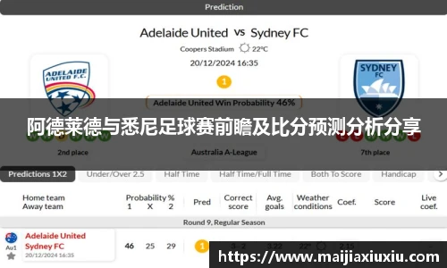 阿德莱德与悉尼足球赛前瞻及比分预测分析分享
